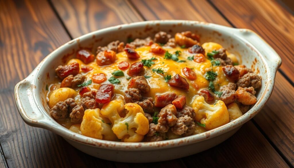 Cheesy Ground Beef & Cauliflower Casserole